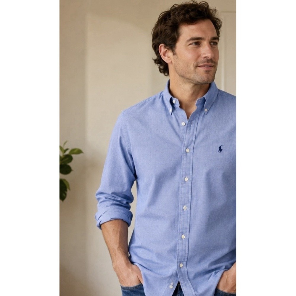 VTG Ralph Lauren XL TG Button Down Mens Blue White Pinstripe Cotton Shirt Preppy